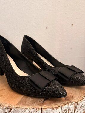 Jenn Ardor Black glitter kitten heels